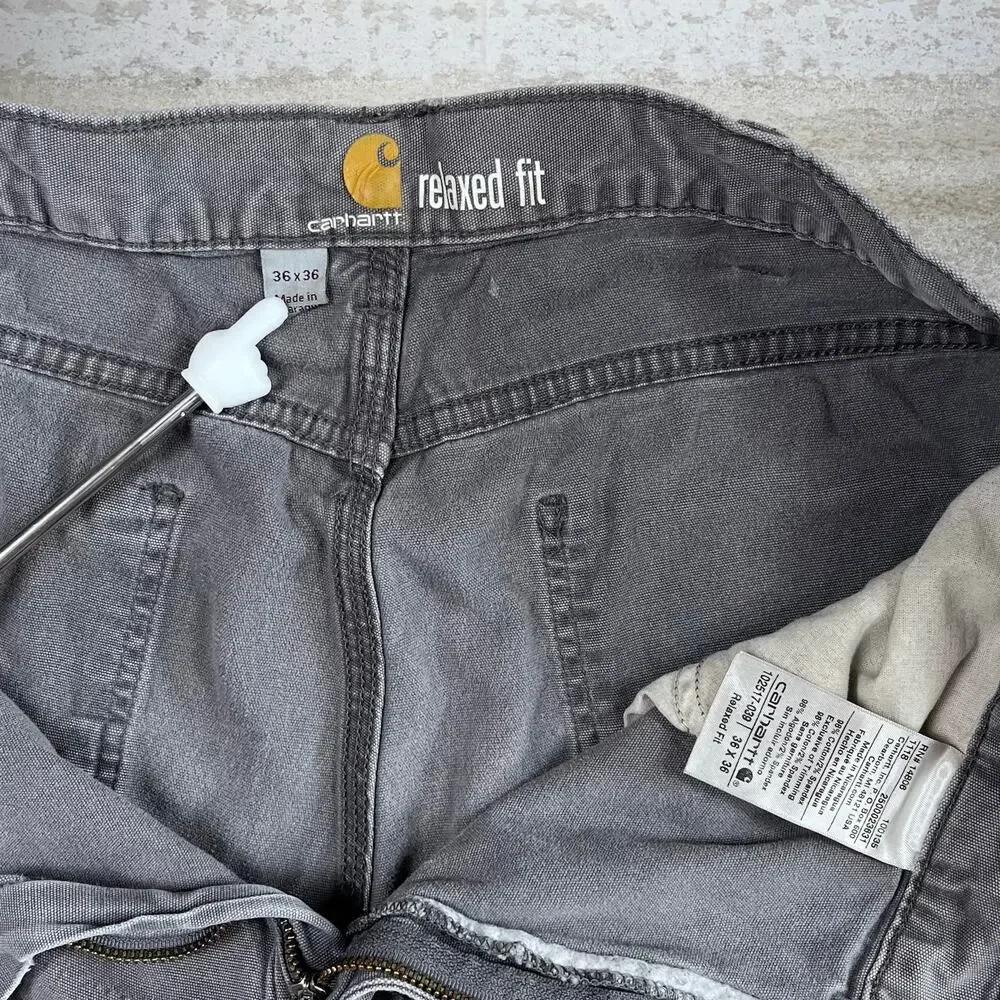 Vintage Y2K Carhartt Carpenter Pants 36x36 Relaxed Fit Grey Cotton Canvas